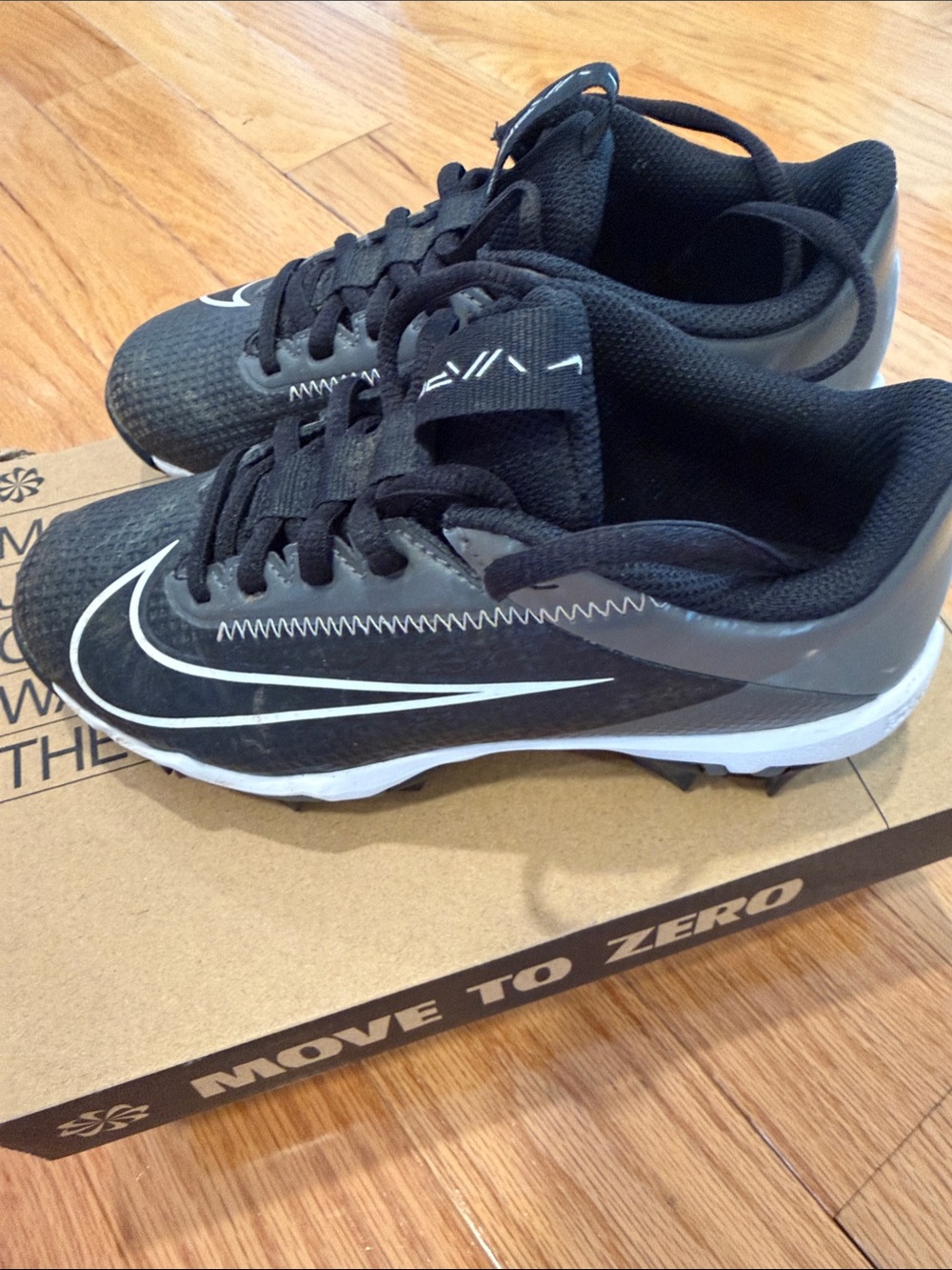 Nike Vaper Edge Shark Black and White Baseball Cleats with White Swoosh